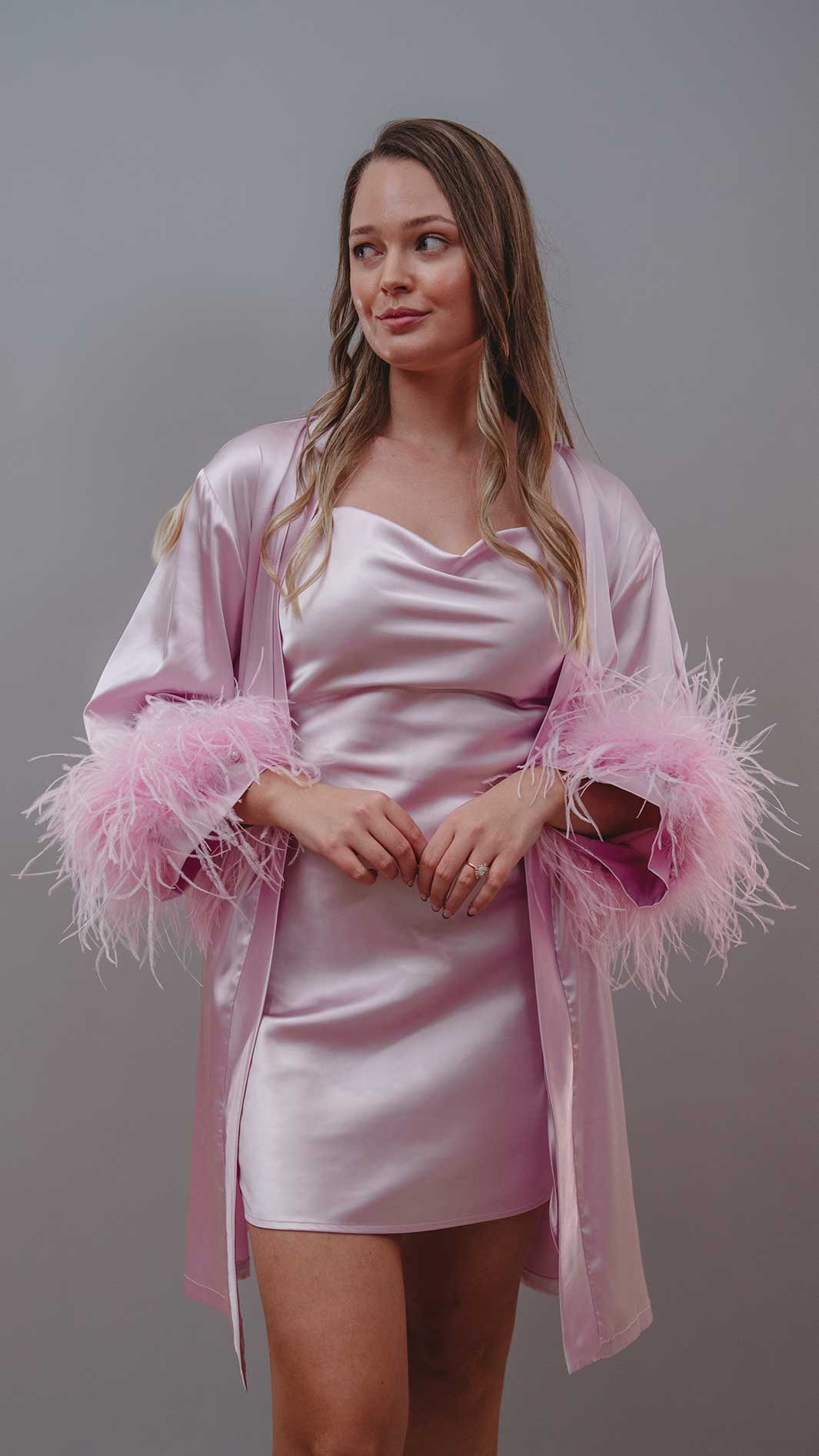 Two Piece Satin Robe Slip Dress Set FrejaLuxe